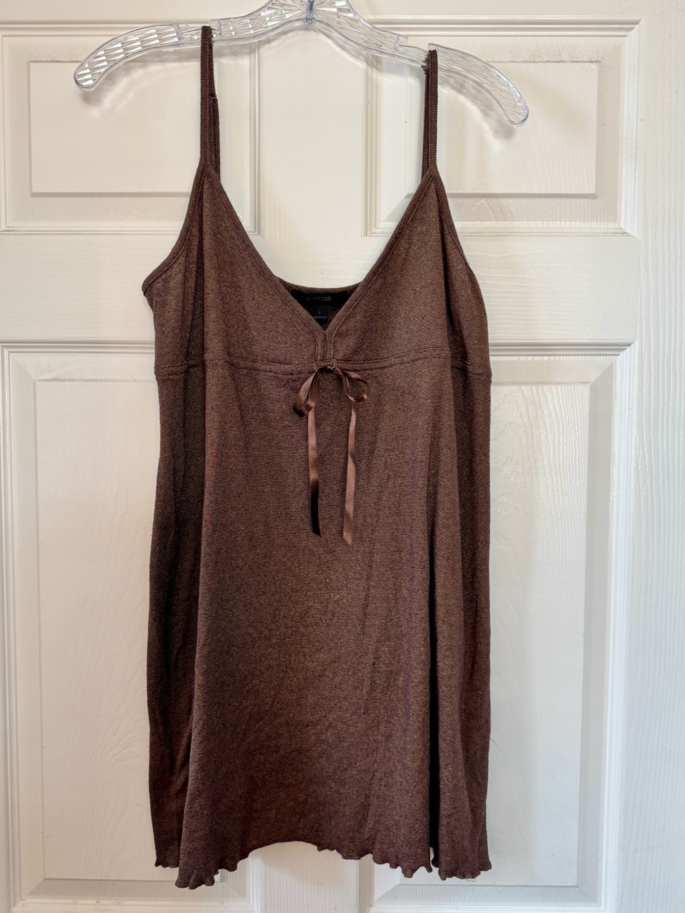 Express Brown Knit Tie Front Cami Mini Dress Size L Y2K